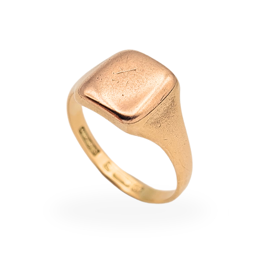 9ct rose gold vintage signet ring Birmingham hallmarked small worn pinky ring