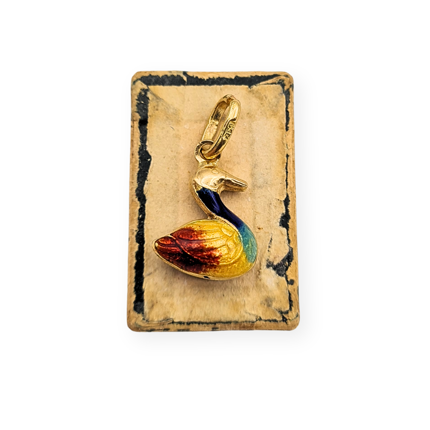 18ct Gold Enamel Duck Charm 750 Mini Bird Pendant