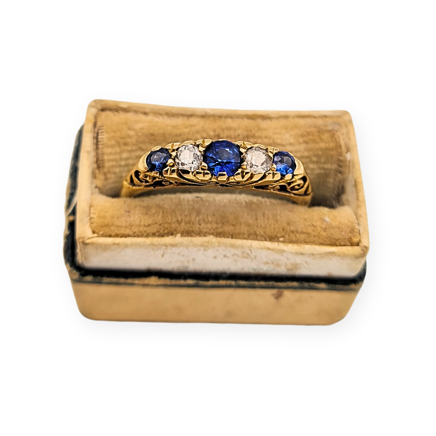 Antique 18ct Gold Sapphire Diamond Ring 1915 Birmingham 5 Stone UK N 1/2 US 7