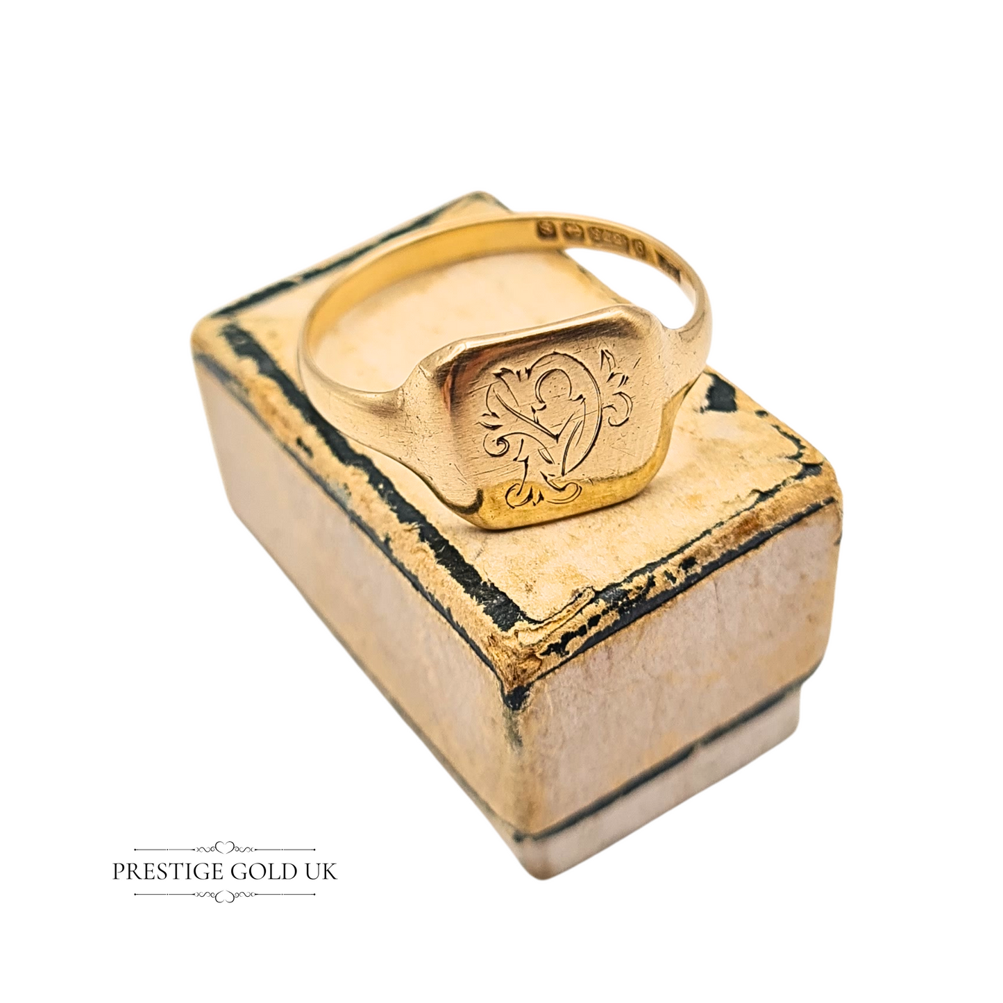 1940's Tiny 9ct Gold Signet Ring With Monogrammed Face, Size  UK P 1/2 US 7 3/4