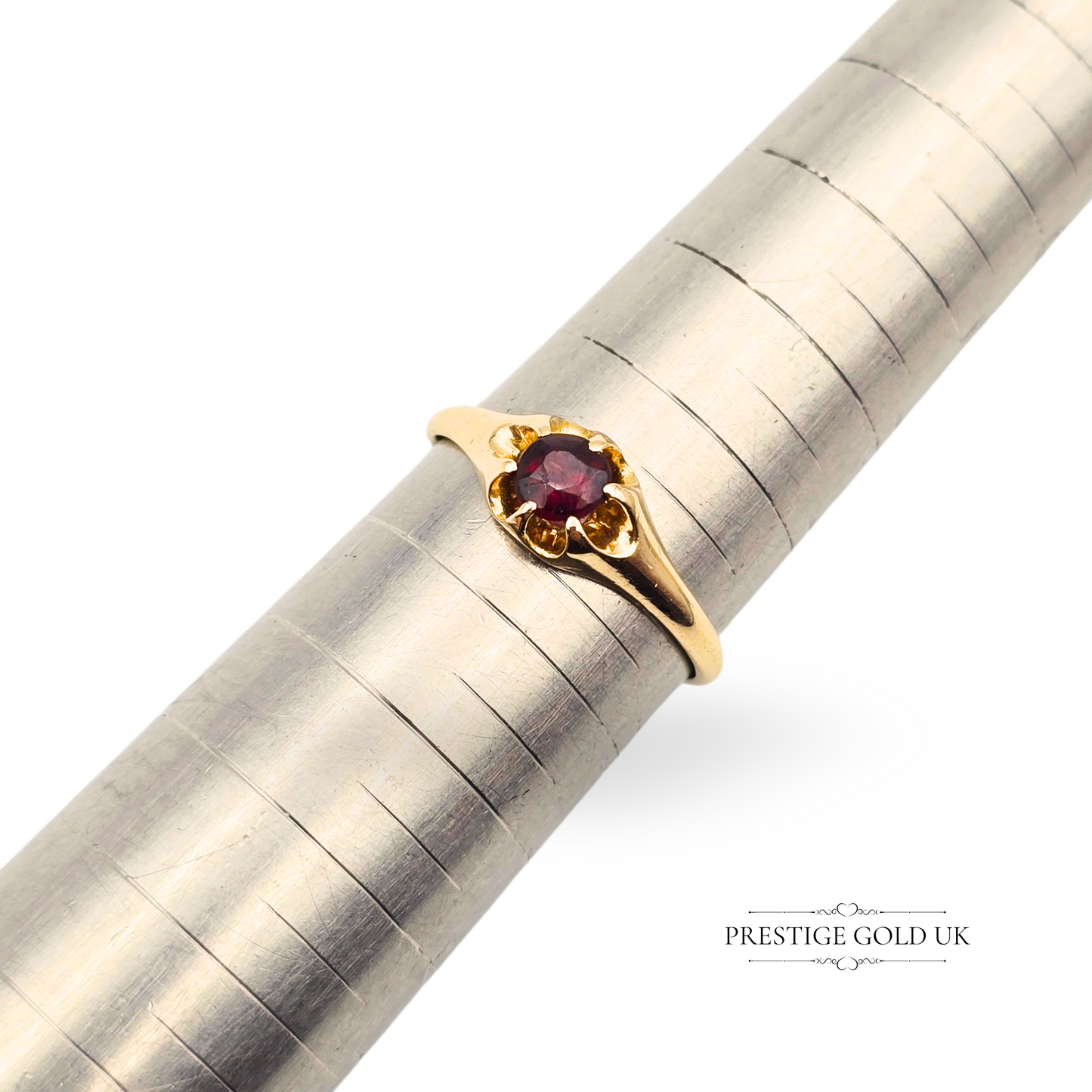 14ct Gold Garnet Pinky Ring, UK G US 3.5, Dainty Elegant Tiny Garnet Pinky Ring
