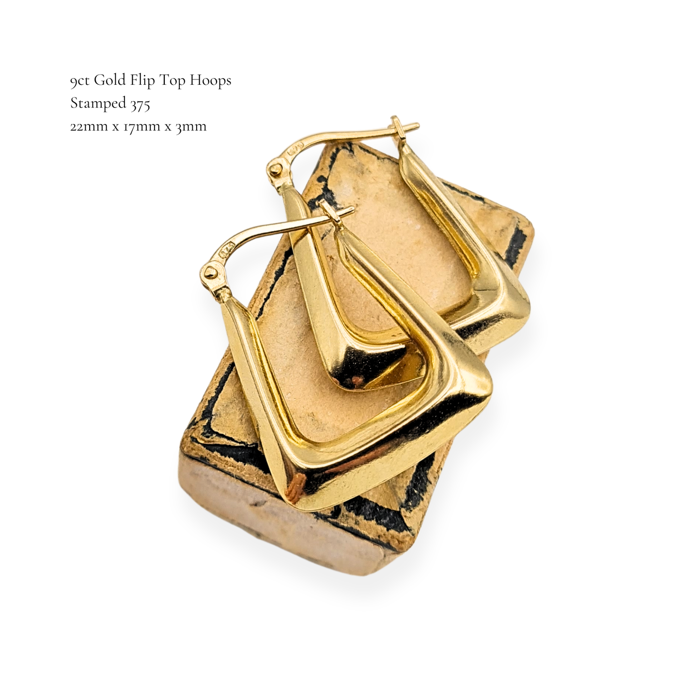 9ct Gold Geometric Hoop Earrings, Modern Square Design