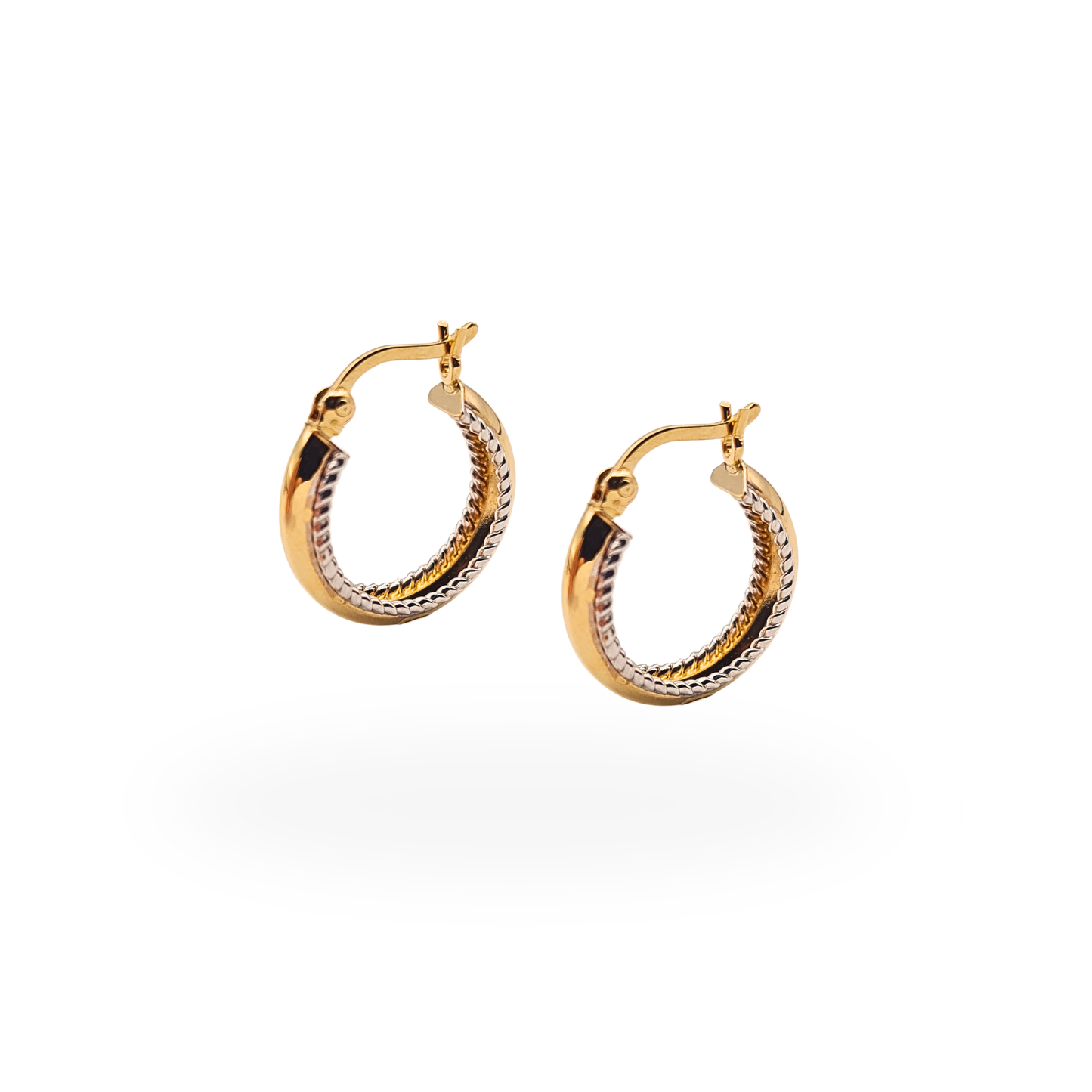 Small 9ct Gold Fancy Hoop Earrings White Gold Scroll Detail 16mm Hoops