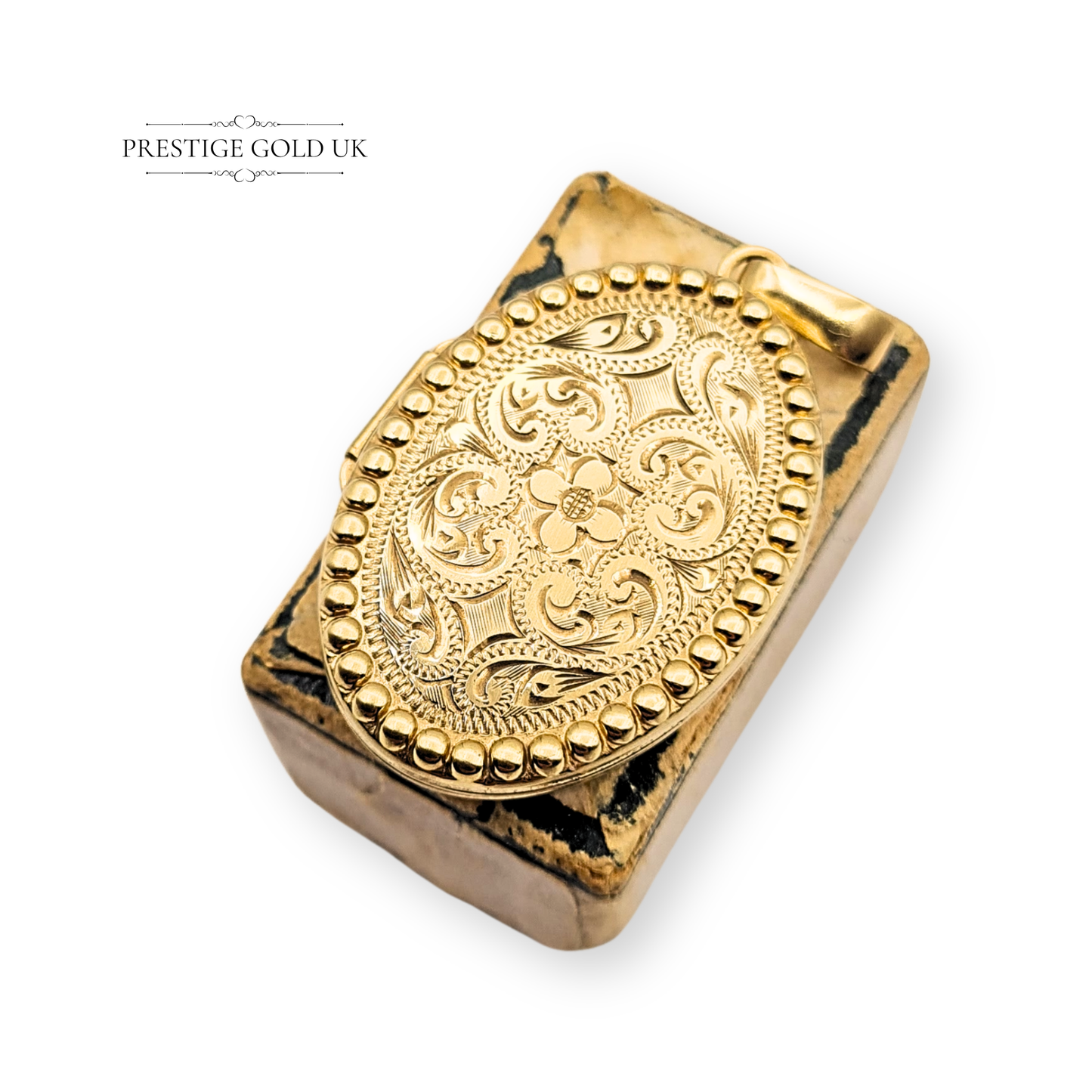 9ct Gold Floral Engraved Oval Photo Locket , Hallmarked 1993