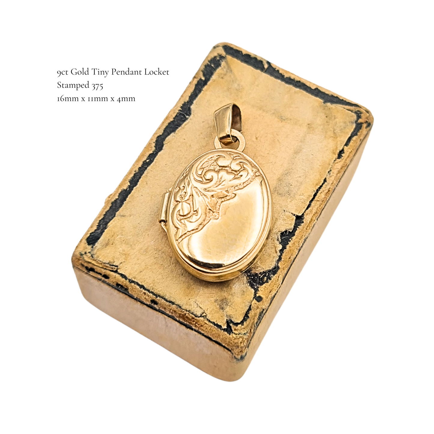 Tiny 9ct Gold Oval Photo Locket Tiny Engraved Pendant Opening Charm