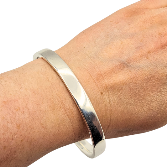 Large 925 Silver Oval Bangle, Solid Heavy, Sheffield 1992, 7 3/4 inches
