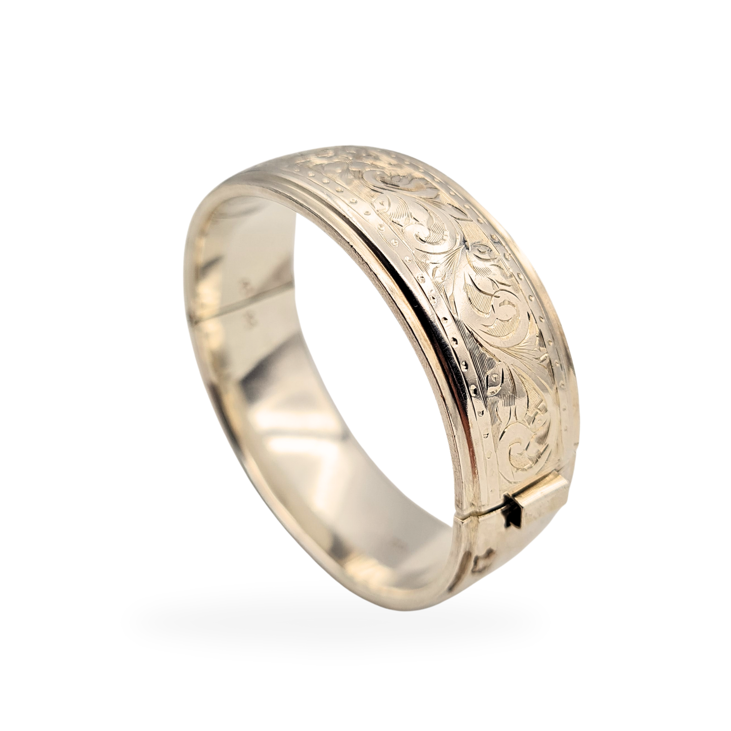 6 1/2" Silver Floral Bangle, Birmingham 1984, Wide Opening Bangle