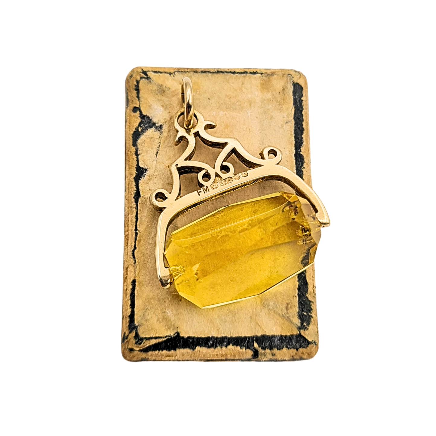 Small 9ct Gold Citrine Spinner Fob Pendant, London 1977