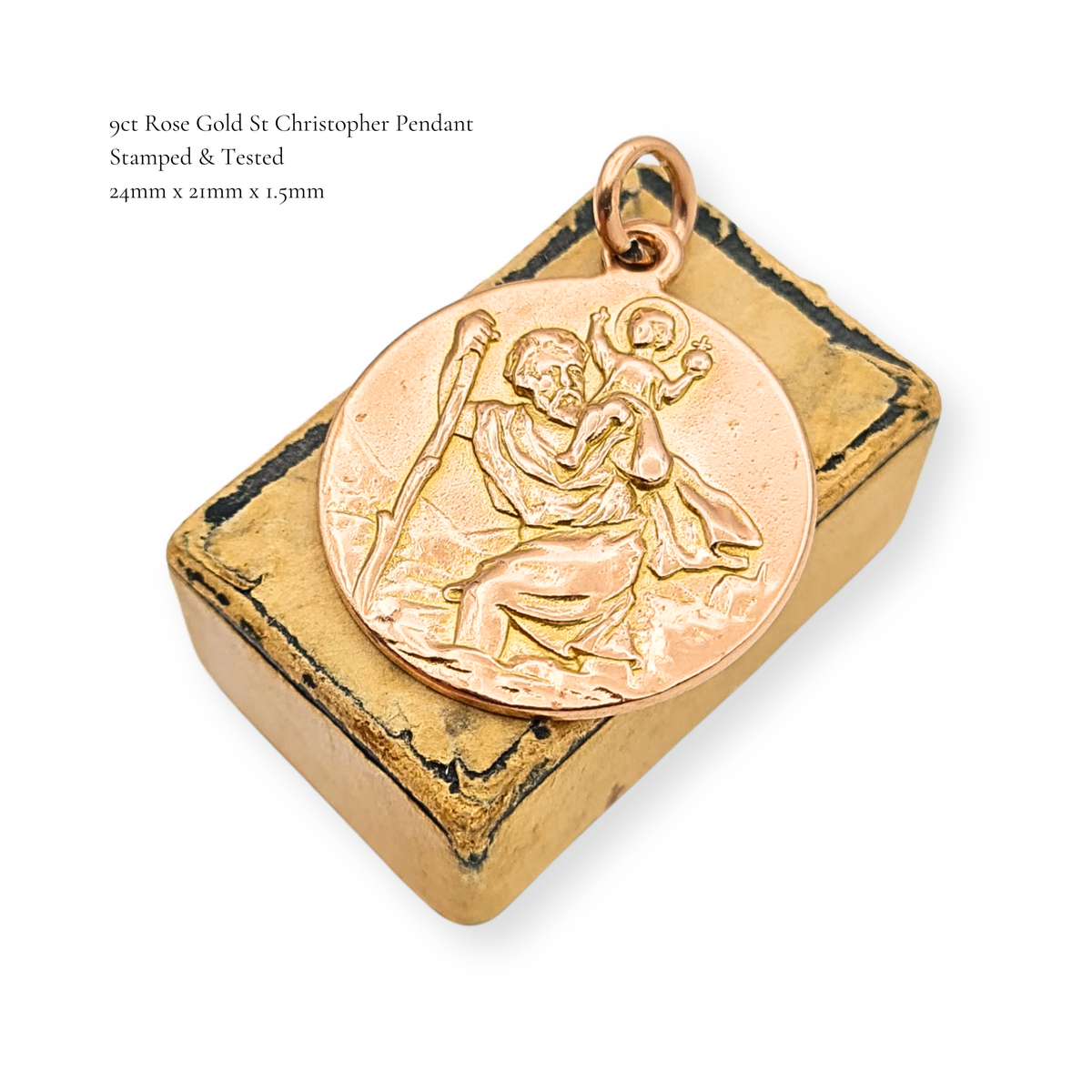 9ct Rose Gold St Christopher Pendant Large Solid Gold Religious Medal