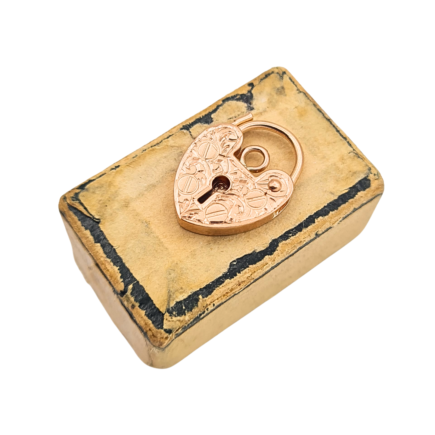 Tiny 9ct Rose Gold Heart Padlock 17mm Fully Hallmarked Engraved Leaf Clasp
