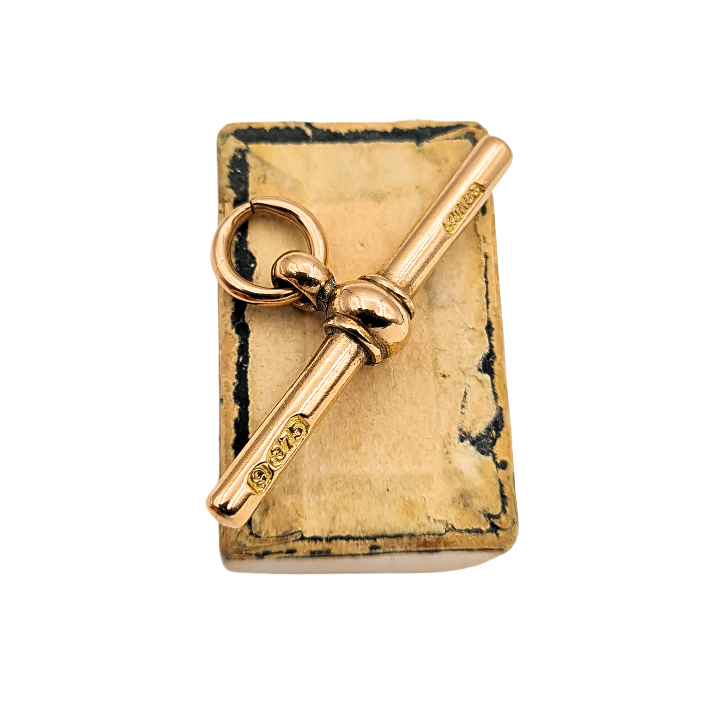 Antique 9ct Solid  Rose Gold Albert T Bar, Stamped 375