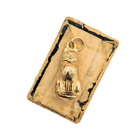 9ct gold sitting cat charm vintage 1981 British hallmarked small hollow pendant