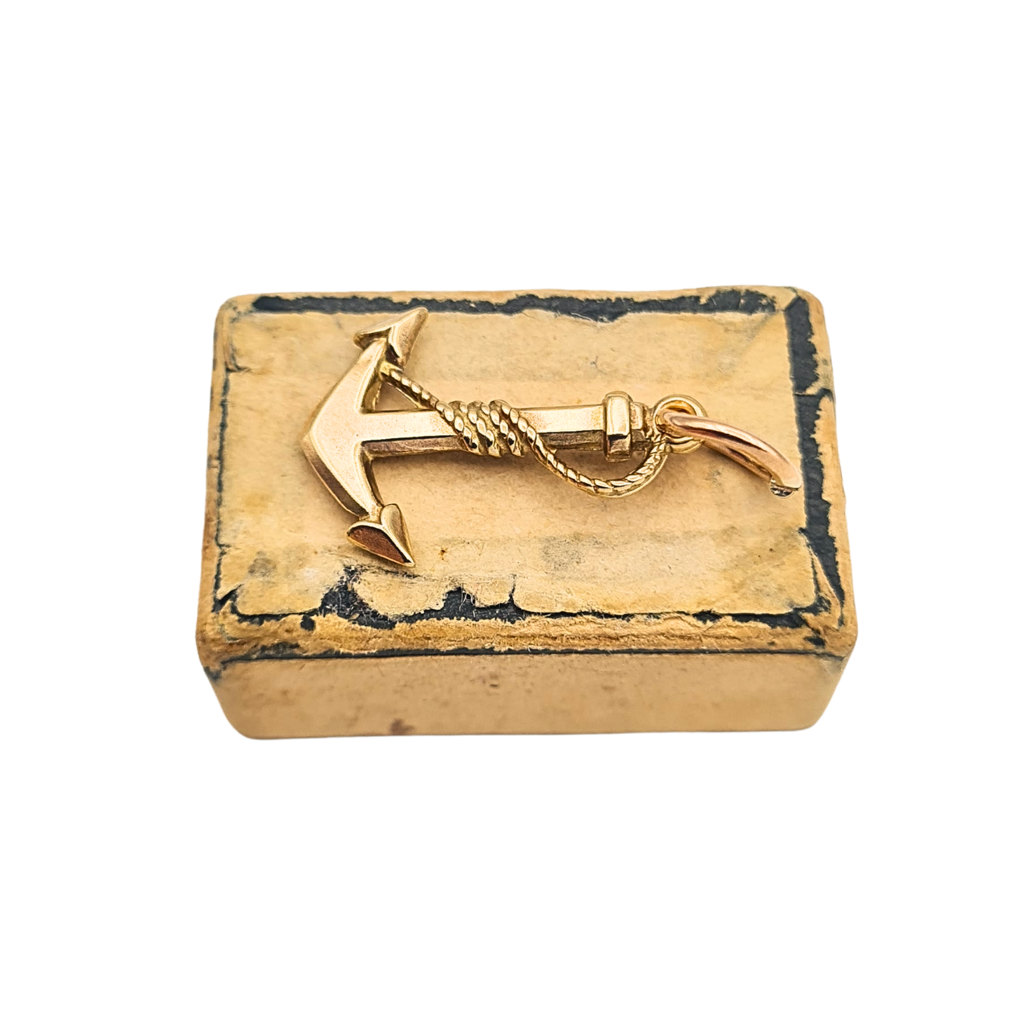 9ct Gold Small Anchor Charm Pendant Rope Detail Nautical Charm