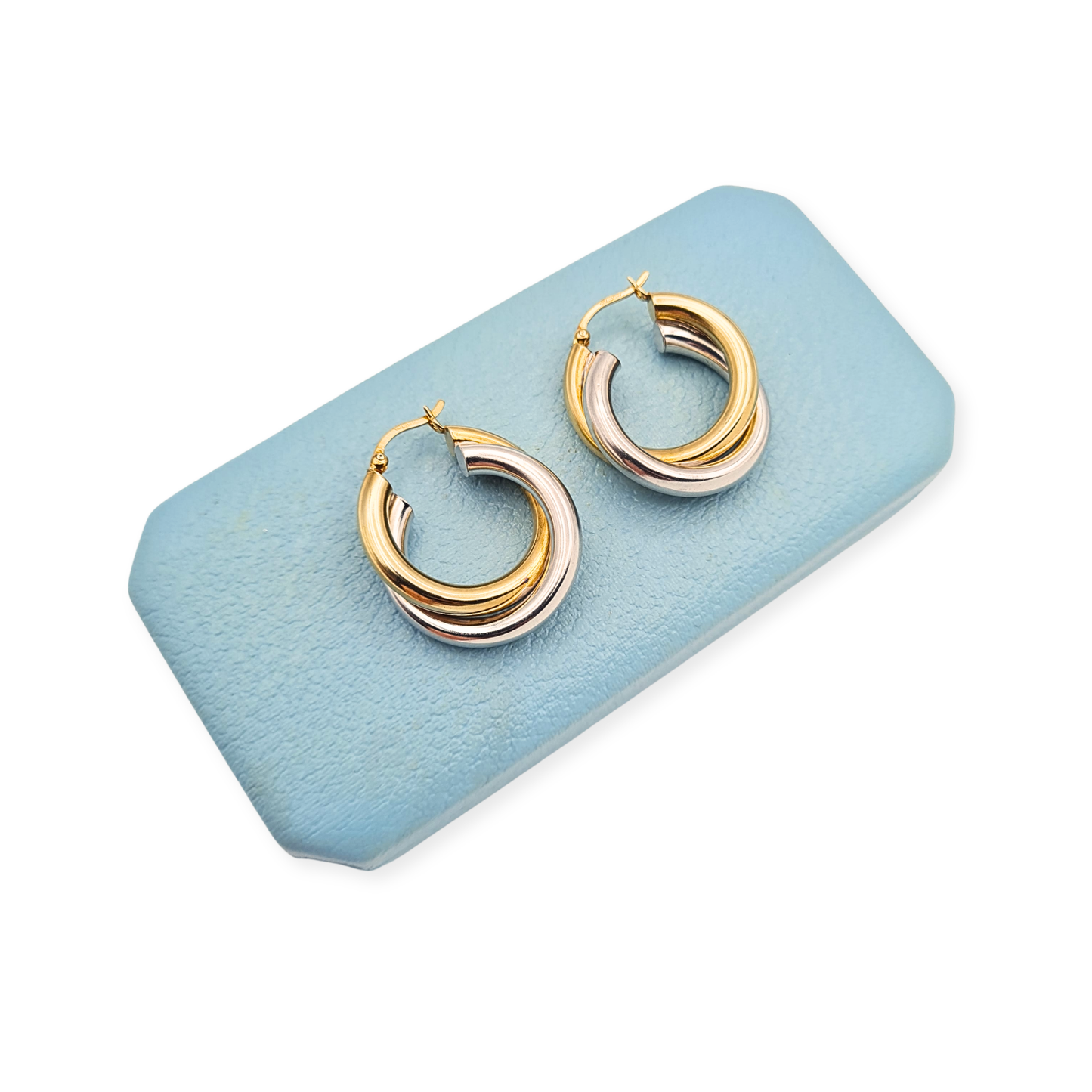 Large 9ct Gold Two Tone Creole Hoop Earrings Chunky Twist Gold Hallmarked