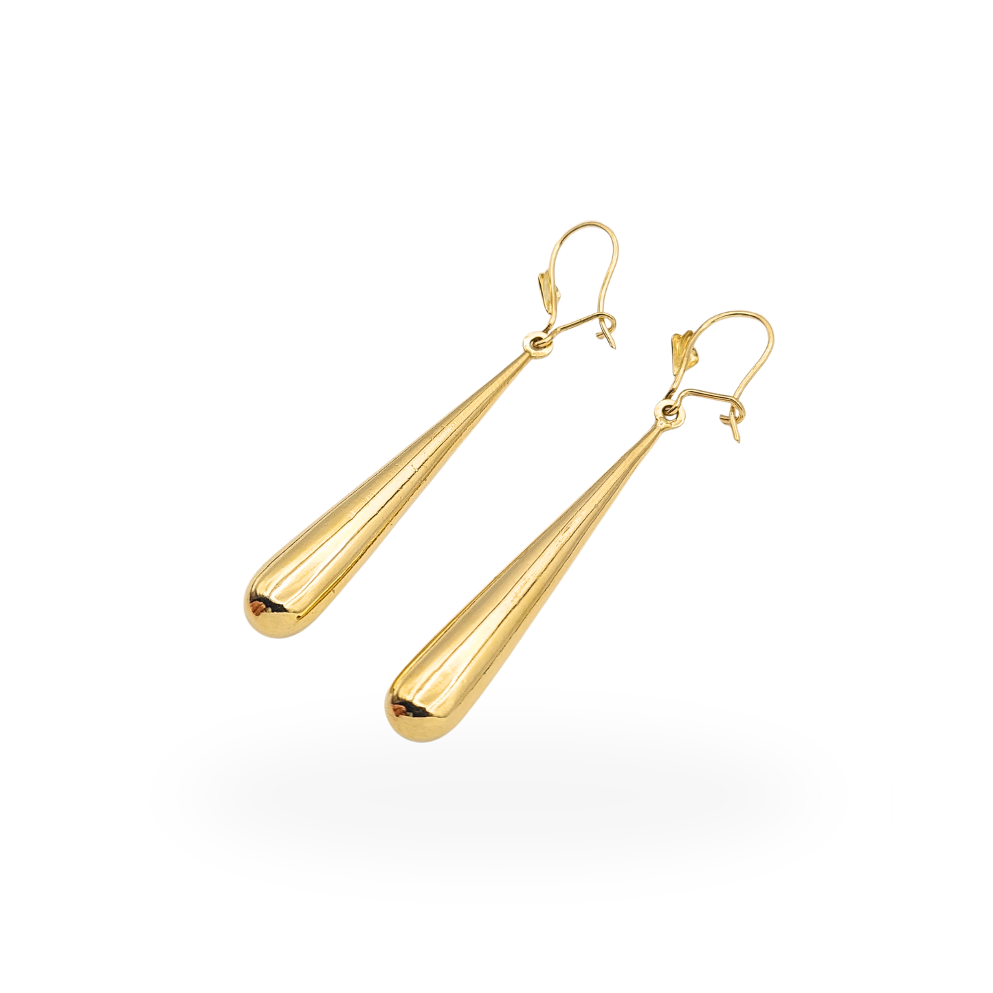 Long polished 9ct yellow gold teardrop dangle earrings measuring 53mm with elegant drop design