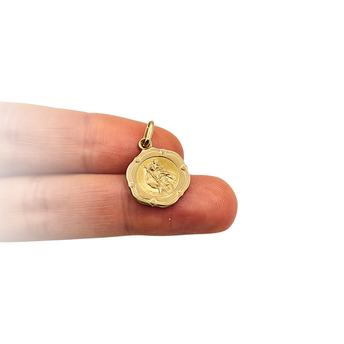 Small 9ct Gold St Christopher Pendant , Tiny Round Hollow Travel Charm