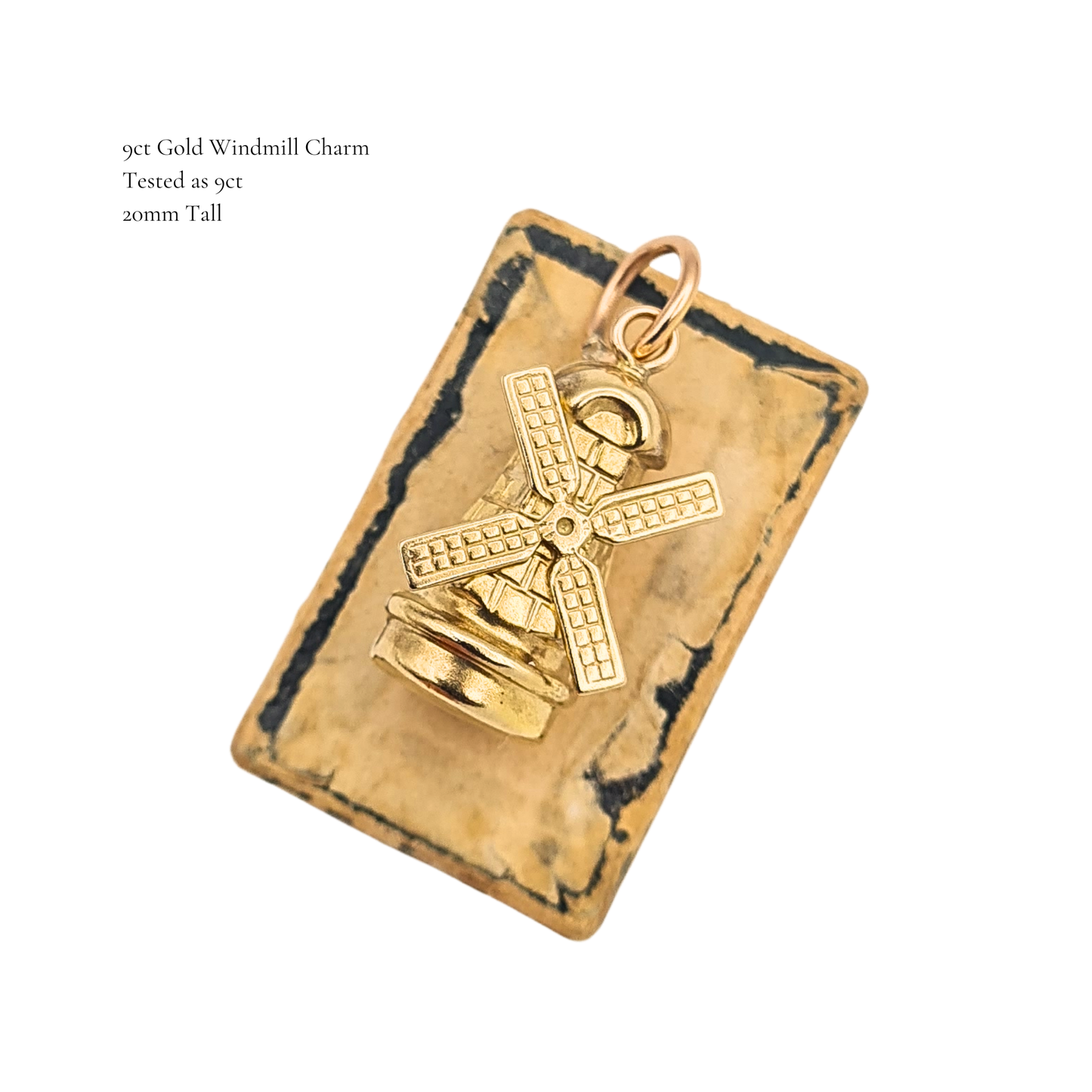 9ct Gold Windmill Charm Pendant Moving Sails Hollow Gold Charm