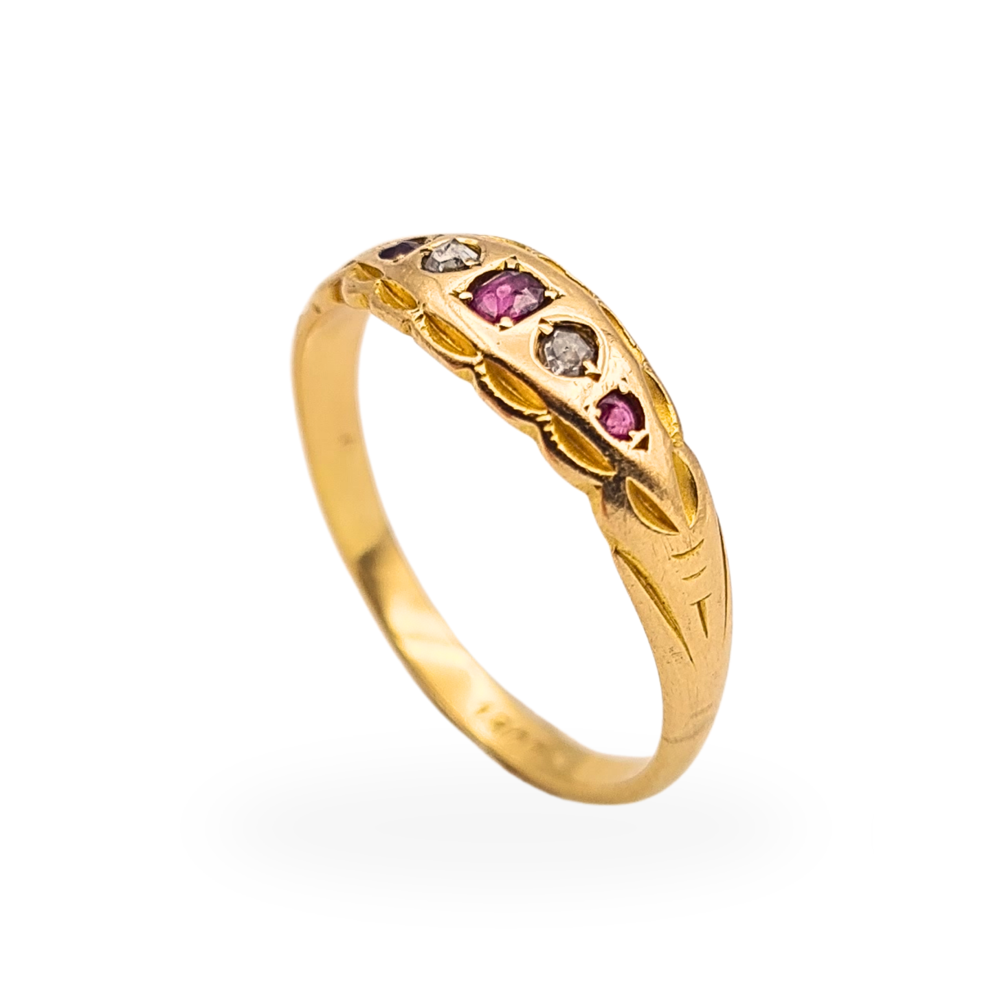 Vintage 18ct Gold Old Cut Diamond Sapphire 5 Stone Ring UK O½ US 7¼