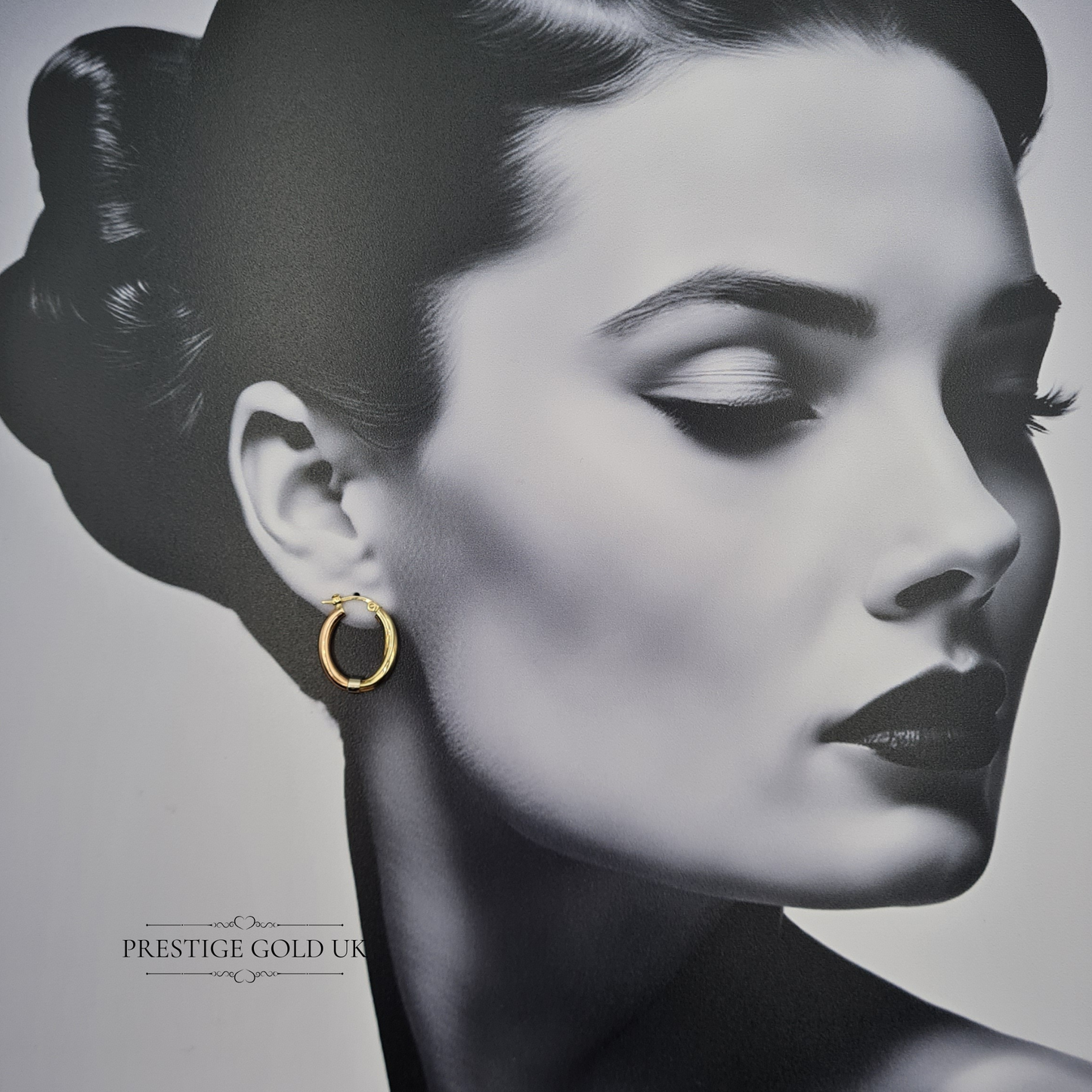 9ct Gold Tri Colour Oval Vintage Hoops, Yellow, White & Rose Gold