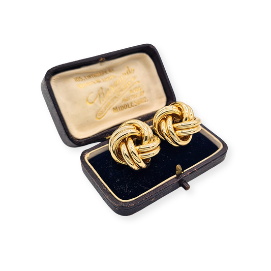 Large 9ct gold UnoAErre Italian twist knot earrings with secure flip-back fittings, fully British hallmarked, 22mm wide.