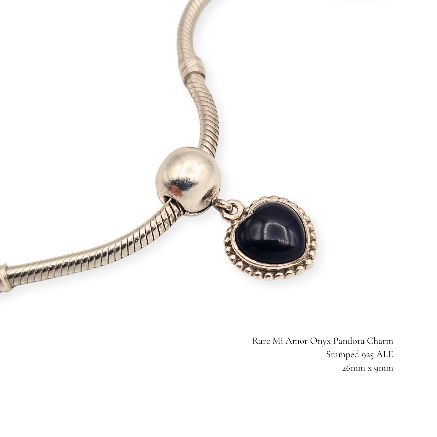 Rare Pandora Mi Amor Onyx Heart Dangle Charm ALE Retired 791046ON