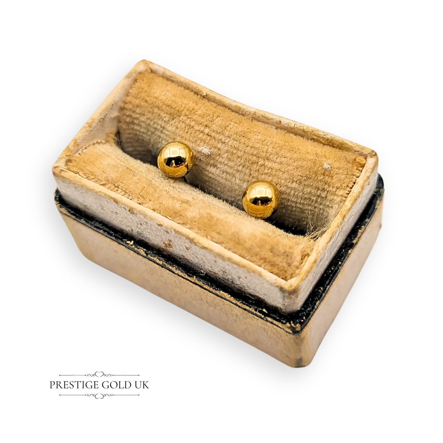 18ct Gold Tiny Ball Stud Earrings, Vintage Round Gold Studs with Butterfly Backs