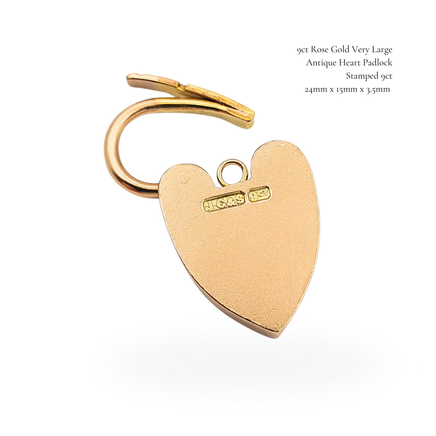Large 9ct Rose Gold Heart Padlock Clasp Antique 24mm Solid Gold JG&S