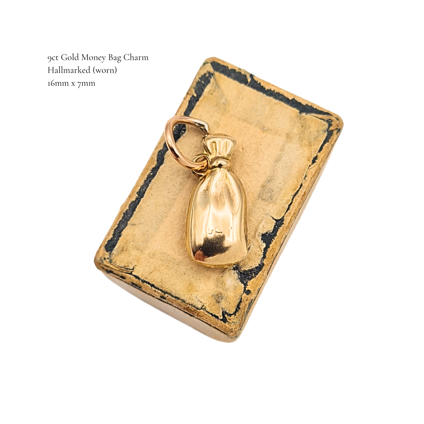 Small 9ct Yellow Gold Money Bag Charm Hollow Lucky Sack Pendant