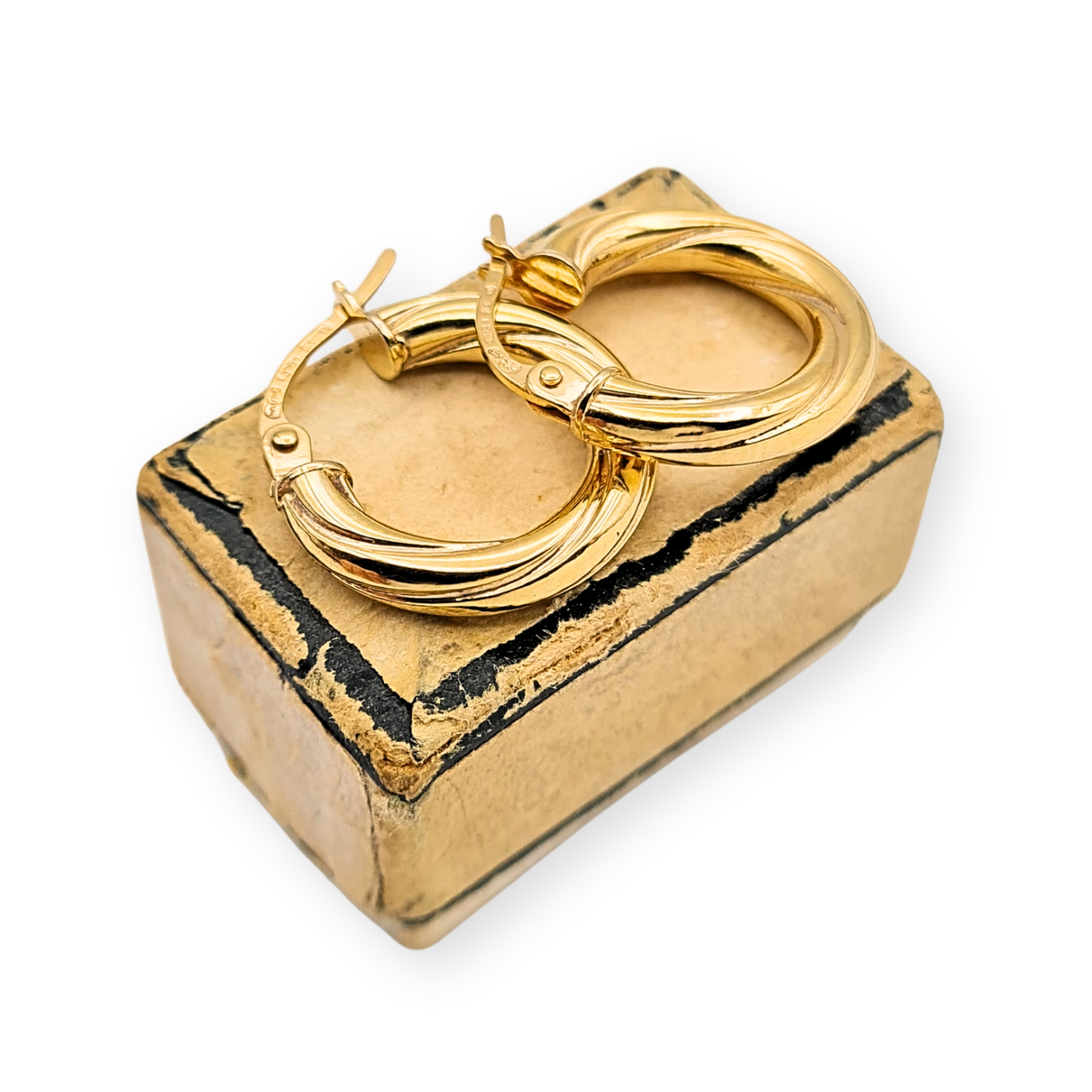 9ct Gold Twist Hoop Earrings 15mm wide