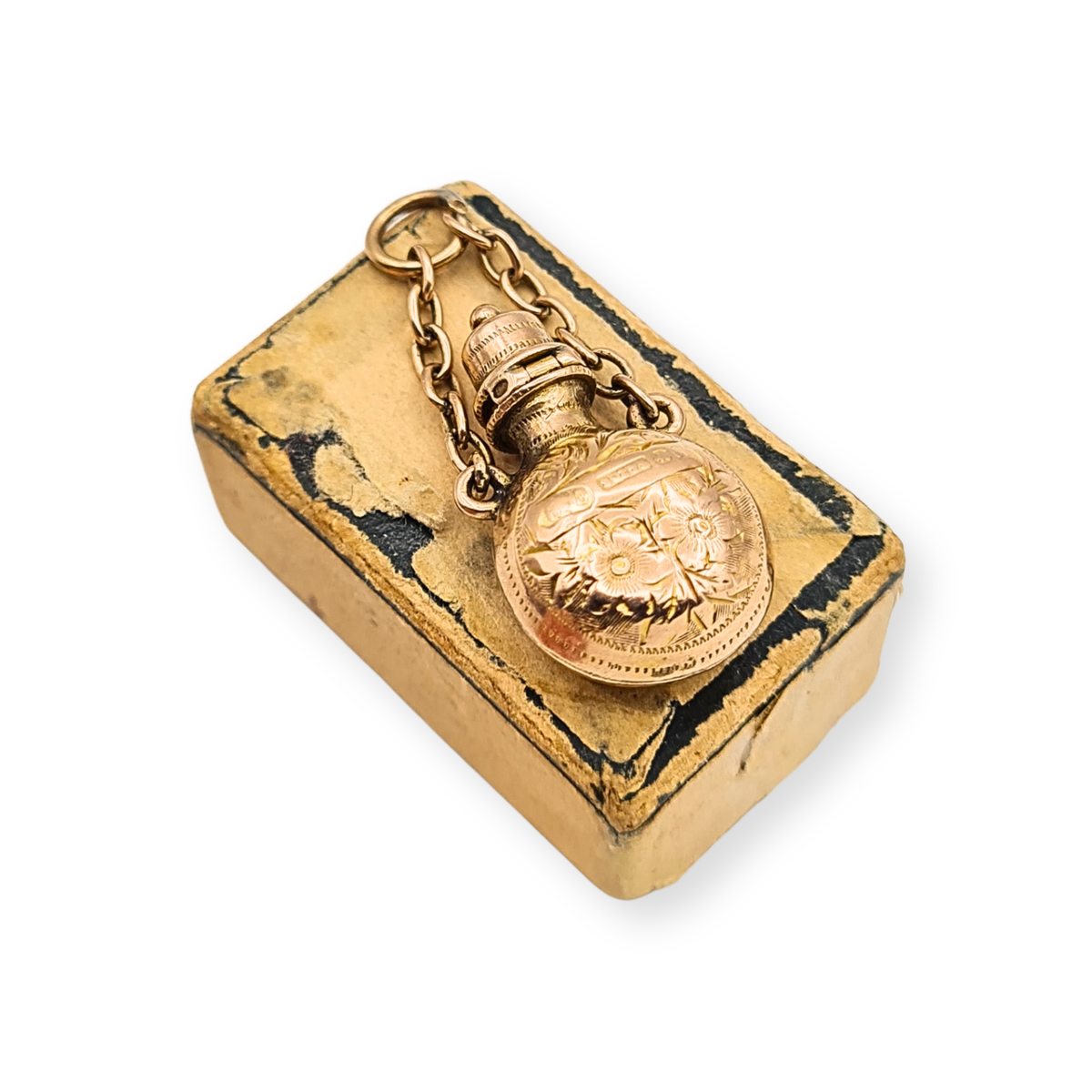 Antique 9ct Rose Gold Perfume Scent Bottle Charm Opening Lid Hallmarked