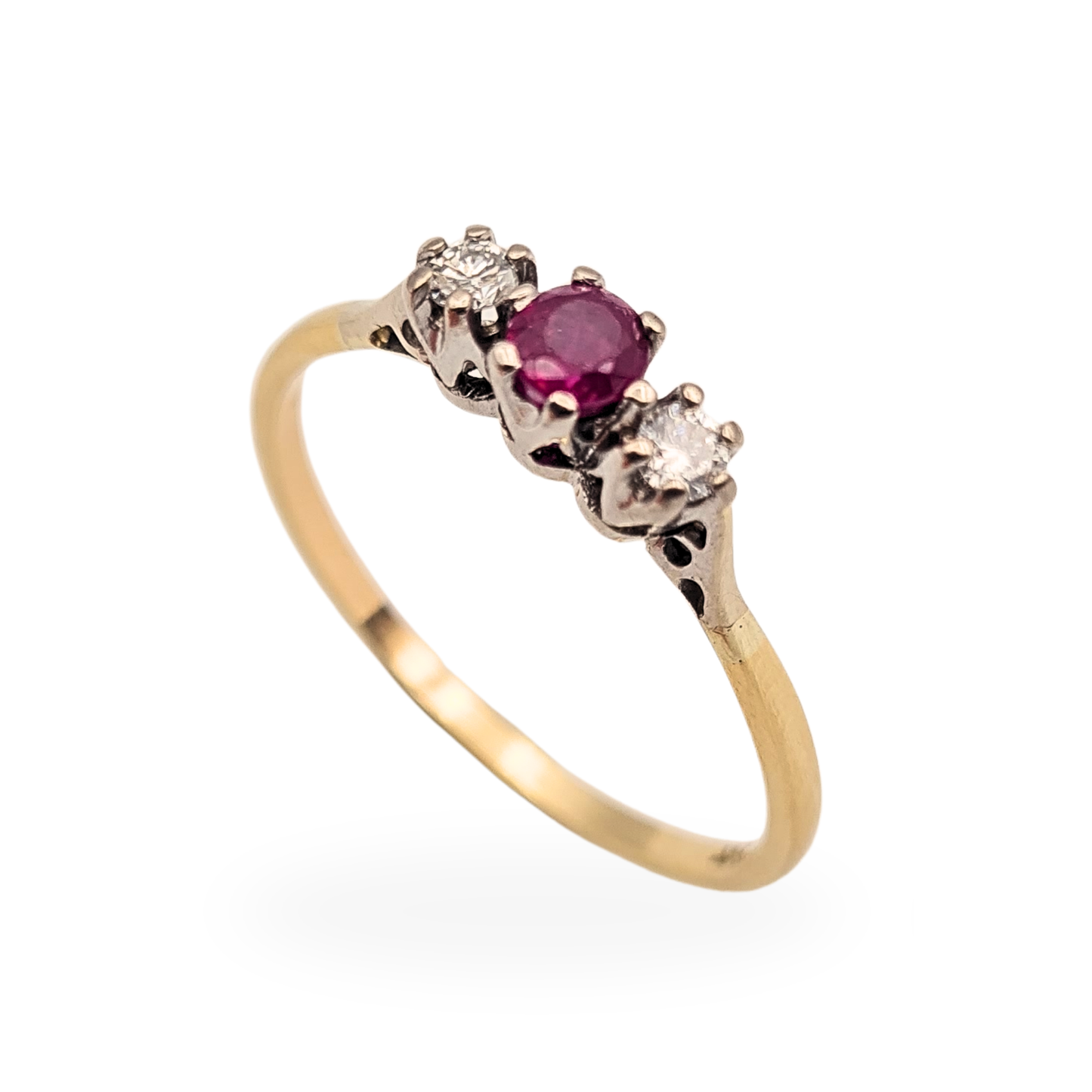 Large Size 9ct Gold Ruby Diamond Ring 3 Stone UK X US 11 1/4