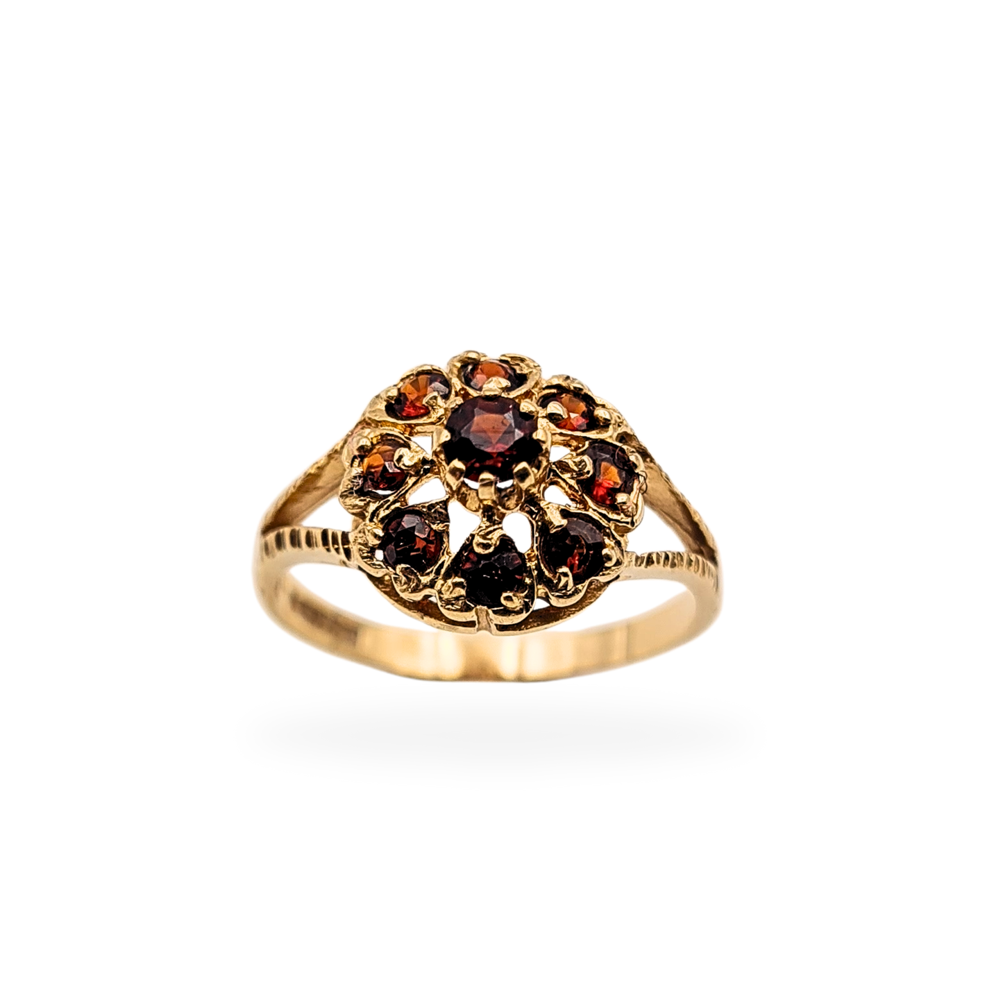 9ct Gold Garnet Cluster Ring 1970 Birmingham Hallmark UK K 1/2