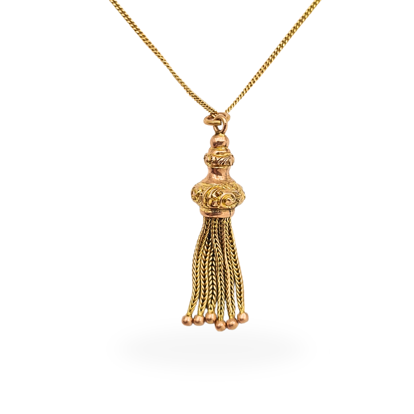 Antique 9ct Rose Gold Albertina Tassel Pendant Hand Engraved Fox Tail Charm