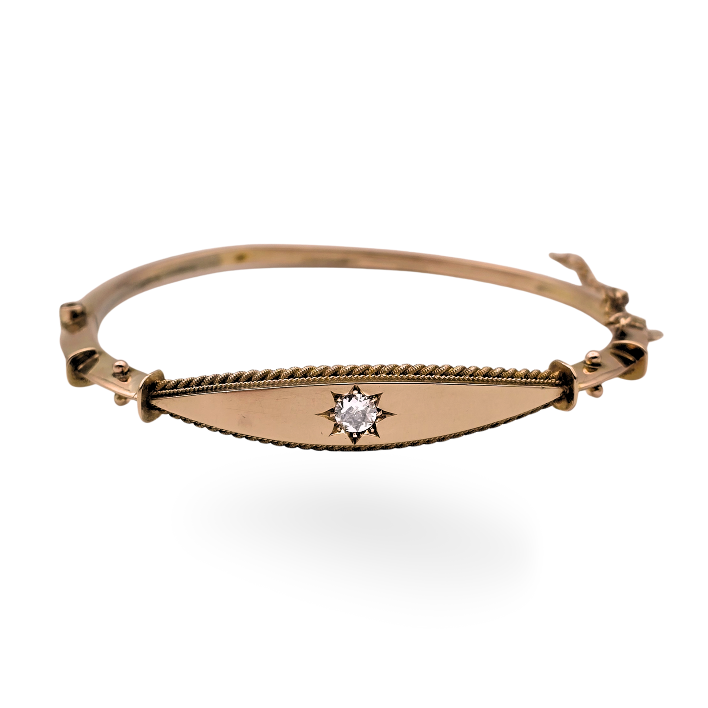 6 1/4 Inch, 9ct Gold Early 20th Century Hinged Diamond Bangle