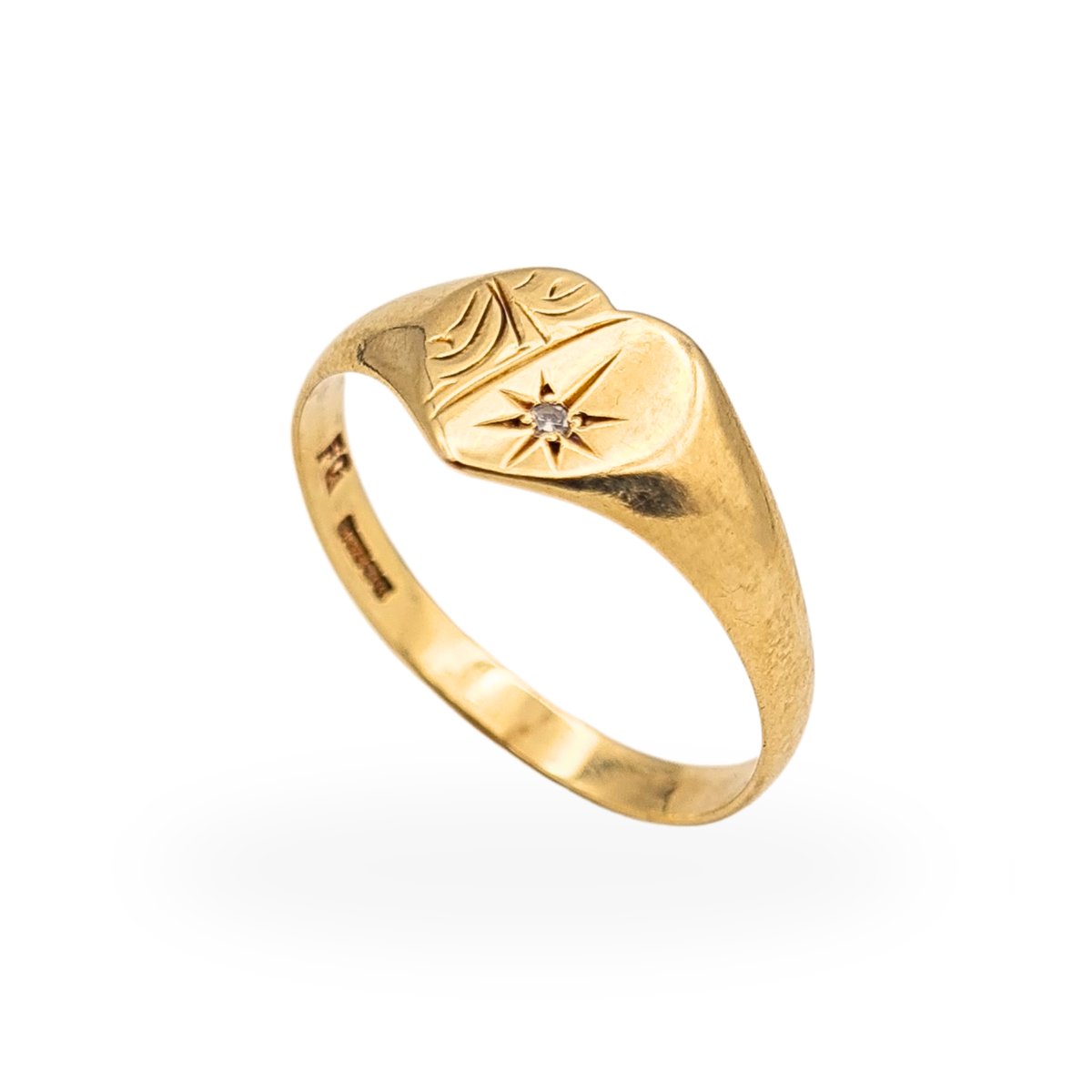 9ct Gold Diamond Heart Signet Ring Engraved UK P 1/2 US 8 Birmingham 1994