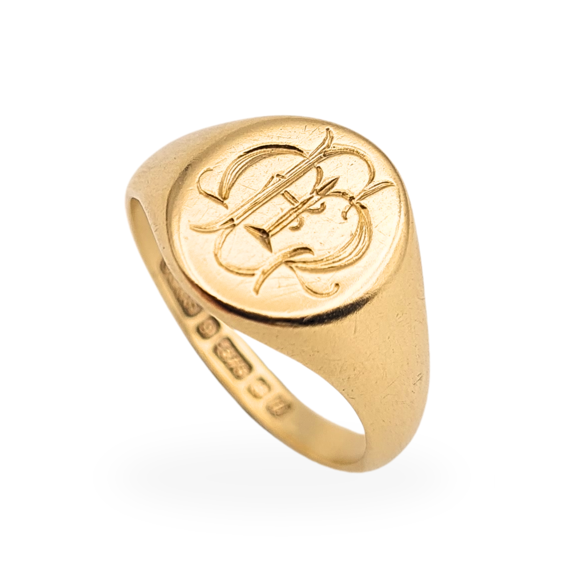 9ct gold engraved initial signet ring Birmingham 1969 vintage small pinky ring
