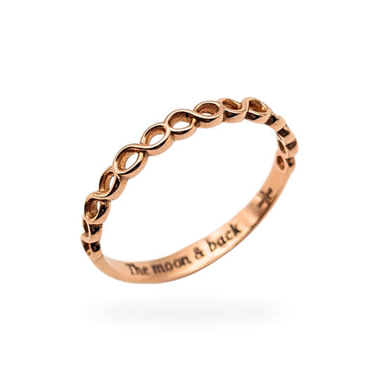 9ct Rose Gold Infinity Ring / Wedding Band - Size UK P, US 7 1/2, Euro 56