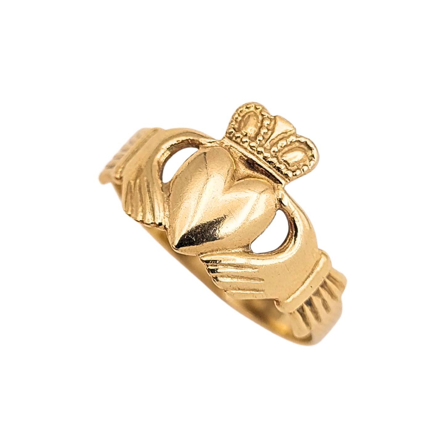 9ct Solid Gold Claddagh Ring, Fully Hallmarked, UK O US 7 1/4