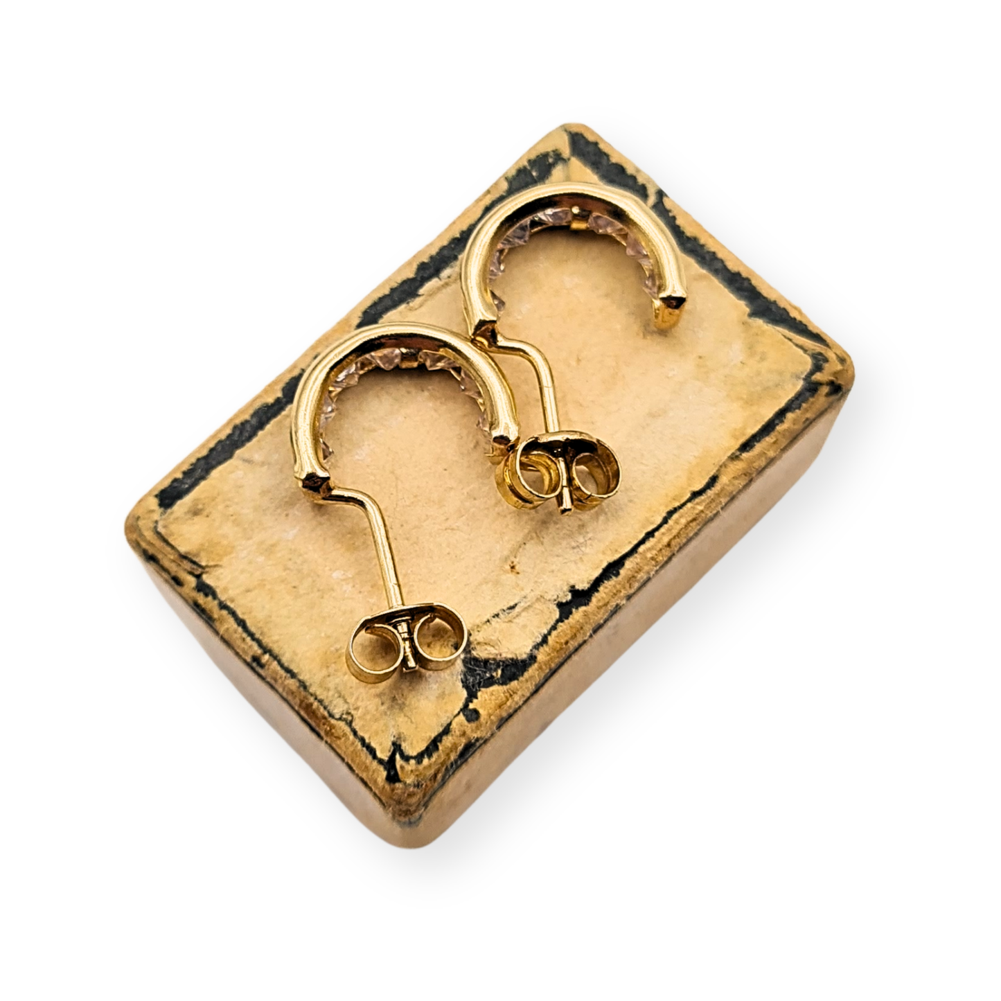 Tiny 9ct Gold CZ Half Hoop Earrings, Butterfly Backs