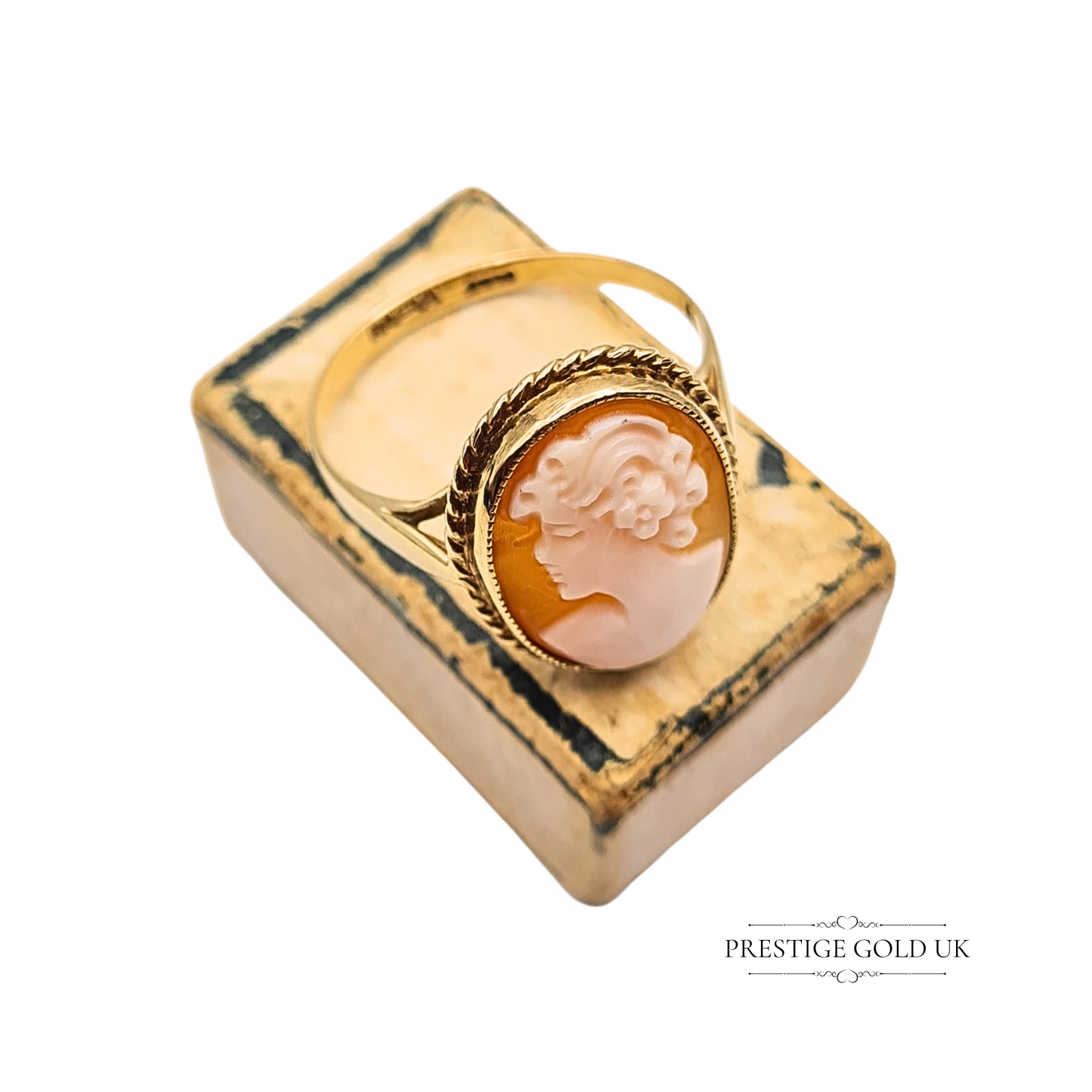 Vintage 9ct Gold Cameo Ring, Hand Carved Shell Female Portrait, Size UK N / US 7