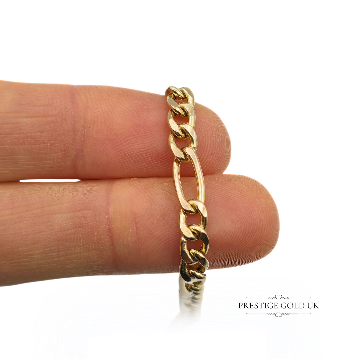 7" Vintage 9ct Gold Figaro Bracelet,  (18cm) Long, 5mm Wide, Hollow Design