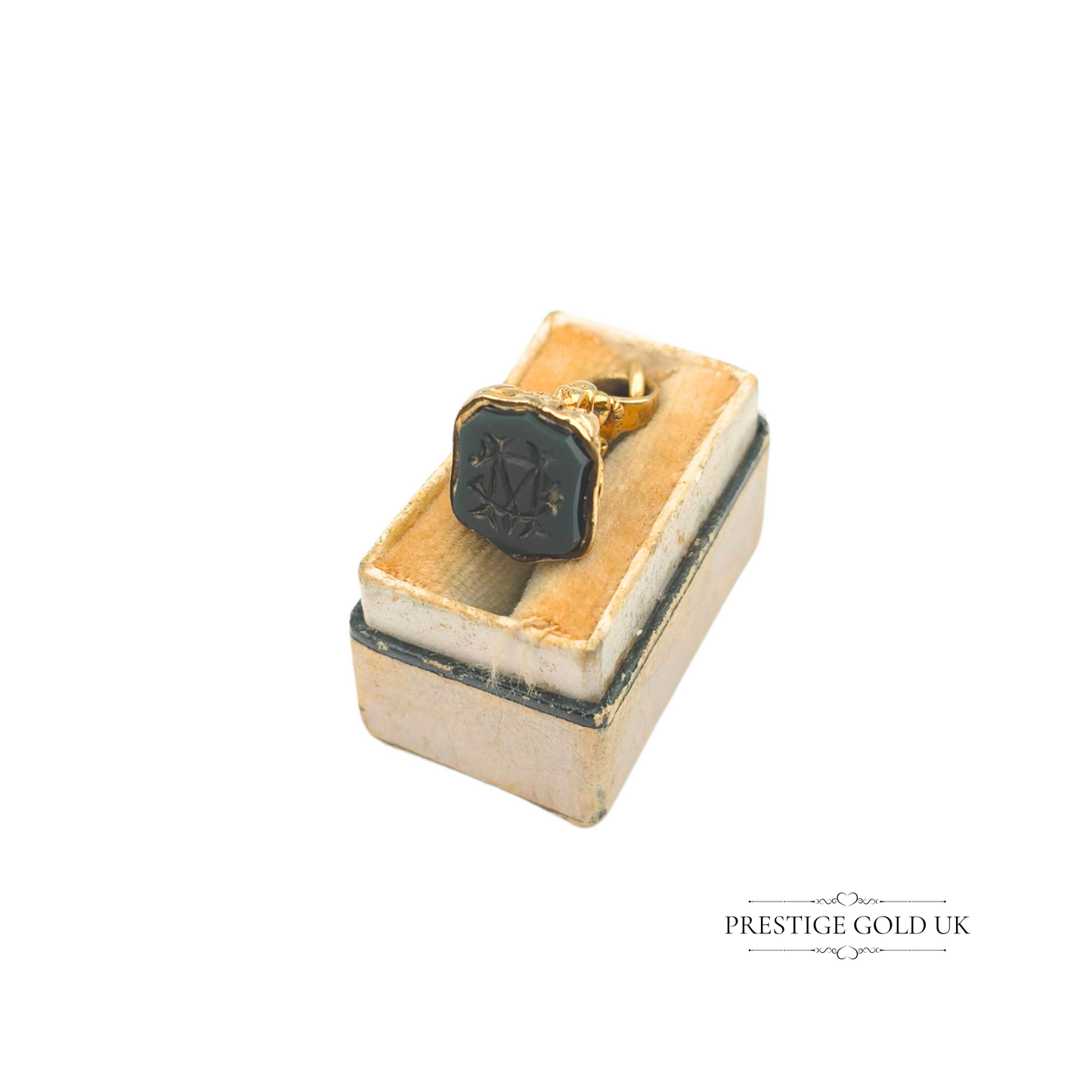Antique 9ct Gold Shield Fob, Victorian Intaglio Seal with MC Monogram