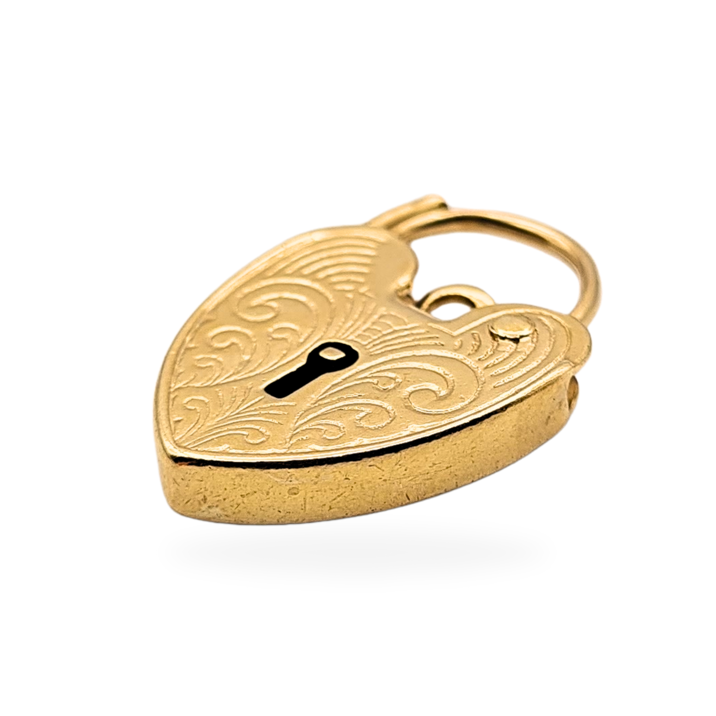 9ct Gold Engraved Heart Padlock, London 1977