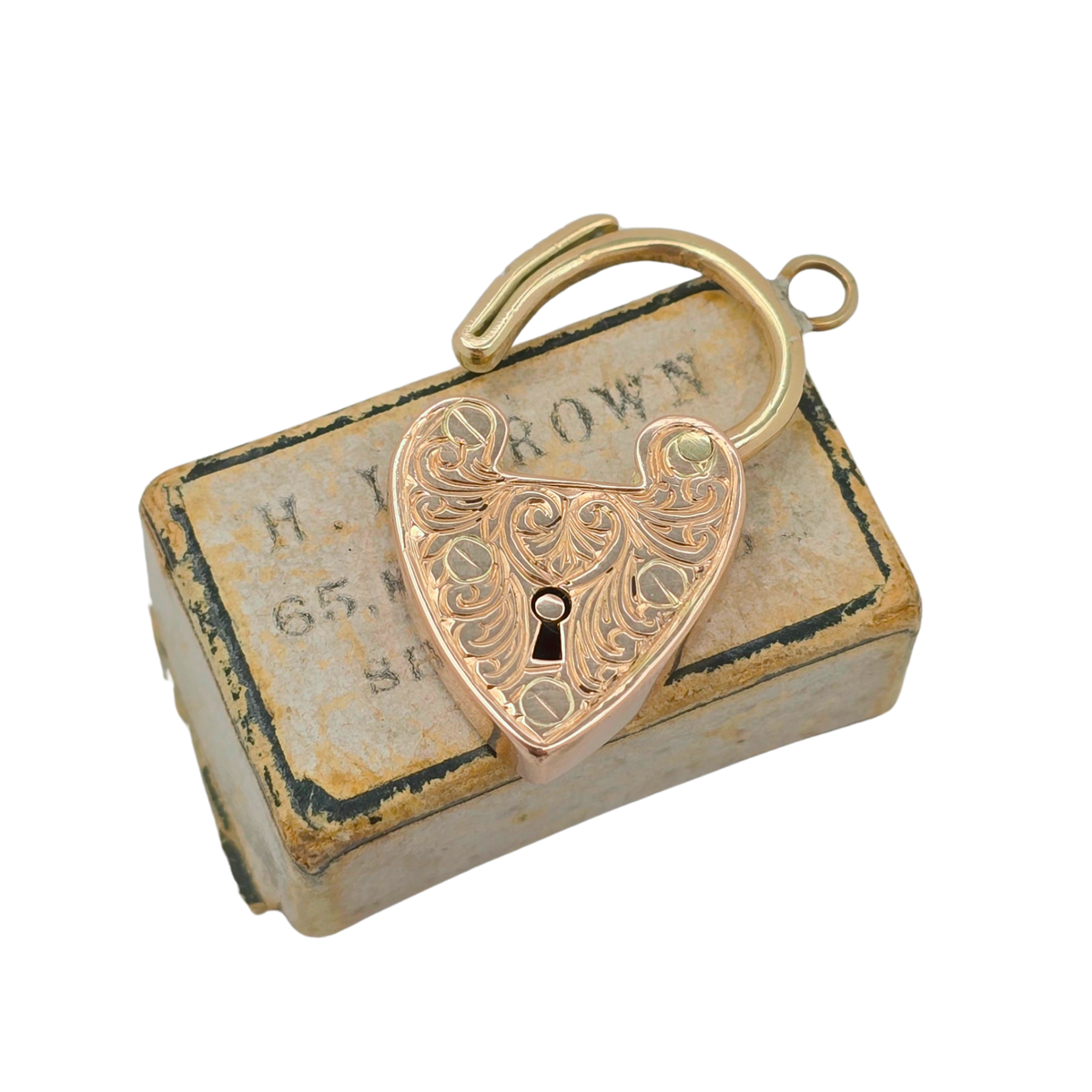 Antique Rose Gold Heart Padlock Clasp, Hand Engraved Chester Hallmark