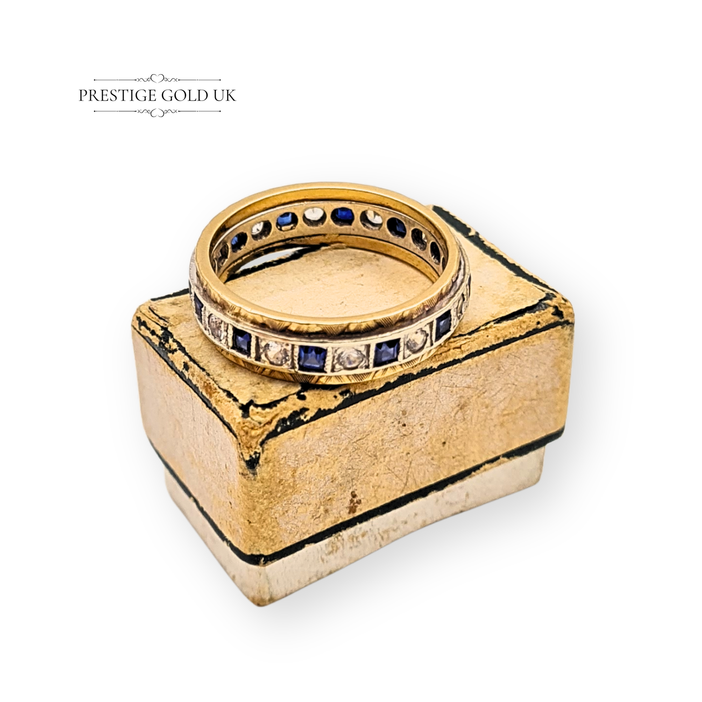 9ct Gold Sapphire & Spinel Eternity Ring  UK O / US 7 1/4, Two-Tone Gold