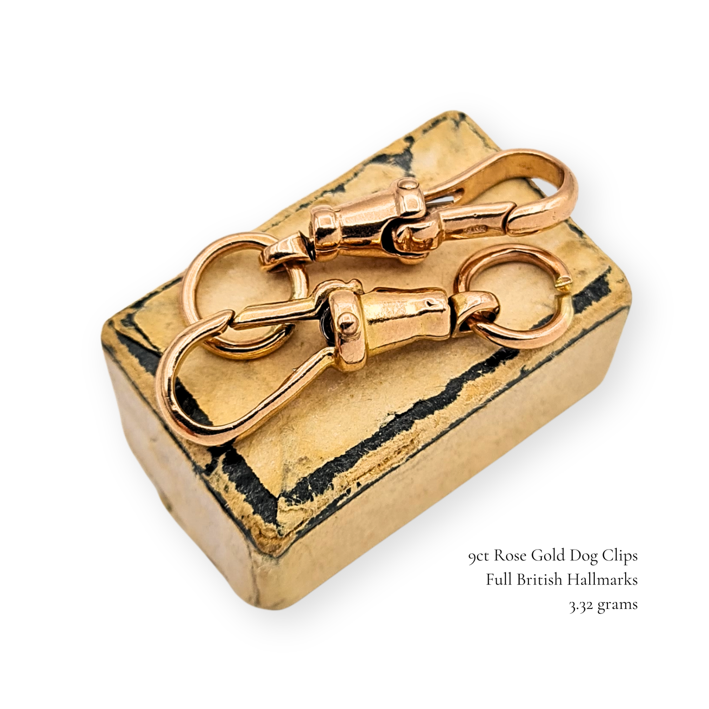 Matching Pair of 9ct Rose Gold Dog Clips British Hallmarked