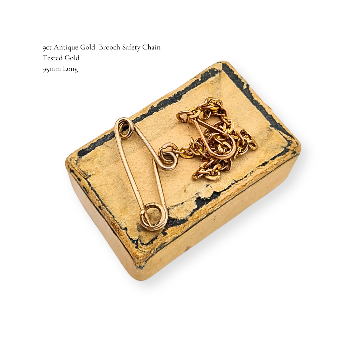 9ct Gold Long Jewellery Safety Chain 9.5cm Brooch Clip Chain