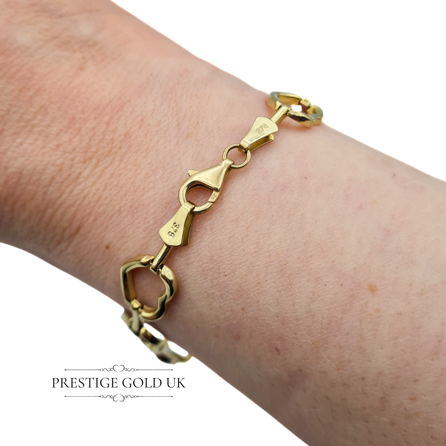 7 1/4" Long Vintage 9ct Gold Heart Bracelet, Reversible White & Yellow Gold Design