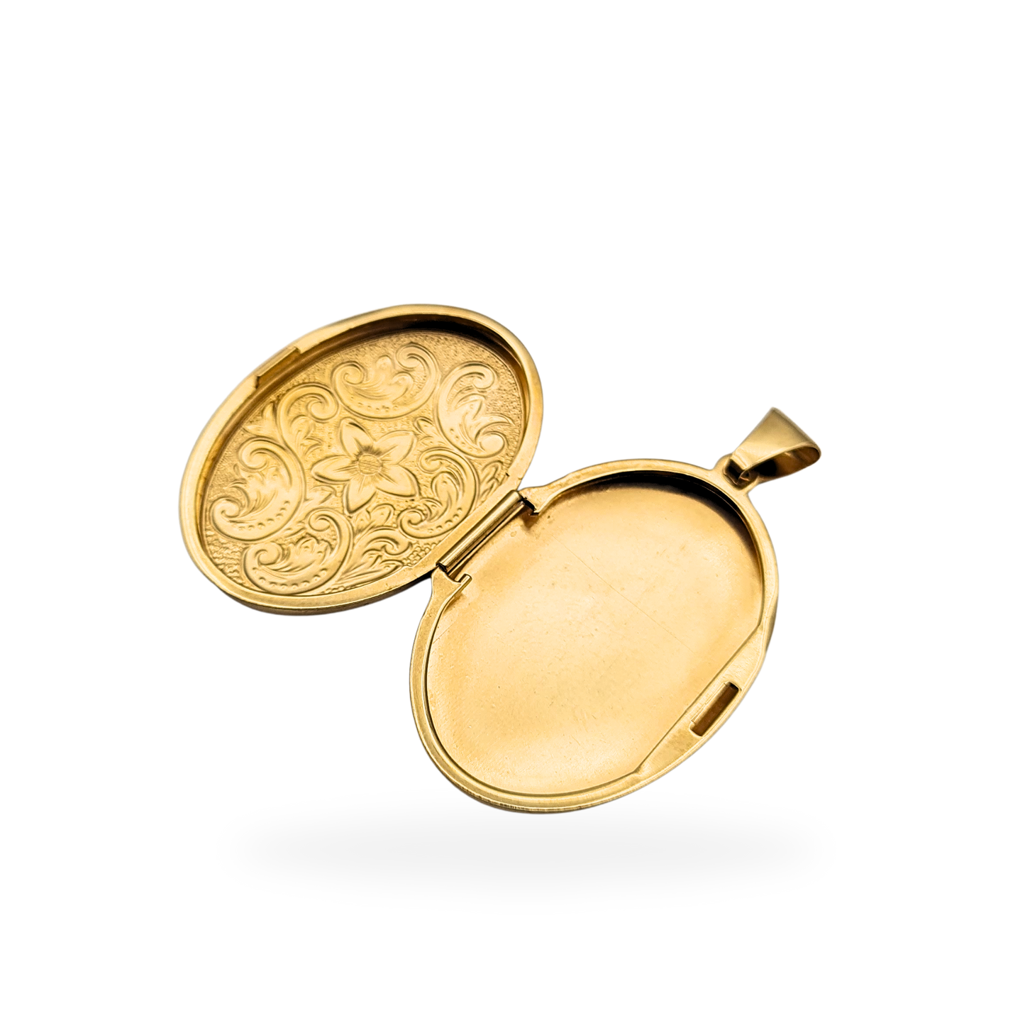 Large 9ct Gold Oval Locket, Floral Engraved