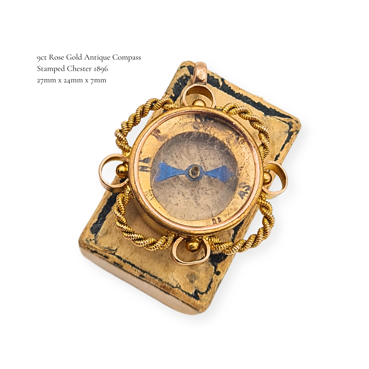 Antique 9ct Rose Gold Compass Pendant Chester 1896 Hallmarked